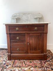 MaxSold Auction: Antique Dresser with Marble Washstand Top, Backsplash &#38; Shelves - Kingston (Ontario, Canada) SELLER MANAGED Downsizing Online Auction - College Street