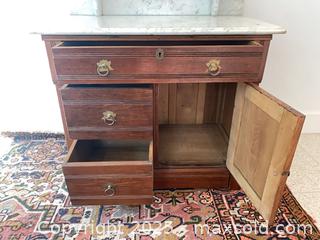 MaxSold Auction: Antique Dresser with Marble Washstand Top, Backsplash &#38; Shelves - Kingston (Ontario, Canada) SELLER MANAGED Downsizing Online Auction - College Street