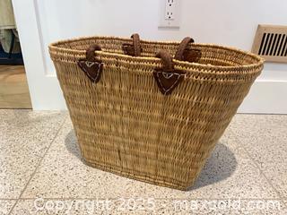 MaxSold Auction: Handmade Woven Market Basket, Straw, Leather Handles, 17x9.5x12 - Kingston (Ontario, Canada) SELLER MANAGED Downsizing Online Auction - College Street
