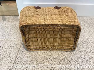 MaxSold Auction: Handmade Woven Market Basket, Straw, Leather Handles, 17x9.5x12 - Kingston (Ontario, Canada) SELLER MANAGED Downsizing Online Auction - College Street