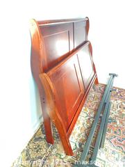 MaxSold Auction: Sleigh Wooden Queen Bed frame — Cherry/Mahogany Stain - Kingston (Ontario, Canada) SELLER MANAGED Downsizing Online Auction - College Street
