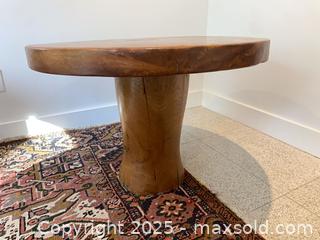 MaxSold Auction: Teak Side/Entryway Table, Solid Teak, Organic Modern, Round Top - Kingston (Ontario, Canada) SELLER MANAGED Downsizing Online Auction - College Street