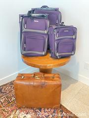 MaxSold Auction: Tracker 4 Piece Soft Luggage Set + Presto Vintage Leather Suitcase - Kingston (Ontario, Canada) SELLER MANAGED Downsizing Online Auction - College Street