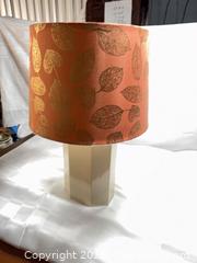 MaxSold Auction: Cream Ceramic Table Lamp with Coral Drum Shade &#38; Gold Pattern - Toronto (Ontario, Canada) SELLER MANAGED Estate Sale Online Auction - Esander Drive (STORAGE)