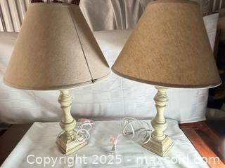 MaxSold Auction: Cream Turned Wood Table Lamp with Tan Woven Fabric Shade - Toronto (Ontario, Canada) SELLER MANAGED Estate Sale Online Auction - Esander Drive (STORAGE)