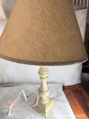 MaxSold Auction: Cream Turned Wood Table Lamp with Tan Woven Fabric Shade - Toronto (Ontario, Canada) SELLER MANAGED Estate Sale Online Auction - Esander Drive (STORAGE)