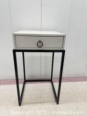 MaxSold Auction: Modern Industrial Accent Side Table with Drawer, Solid Wood Top - Toronto (Ontario, Canada) SELLER MANAGED Estate Sale Online Auction - Esander Drive (STORAGE)