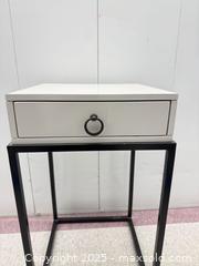 MaxSold Auction: Modern Industrial Accent Side Table with Drawer, Solid Wood Top - Toronto (Ontario, Canada) SELLER MANAGED Estate Sale Online Auction - Esander Drive (STORAGE)