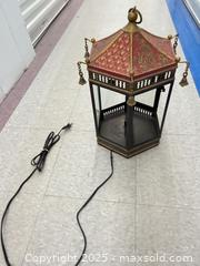 MaxSold Auction: Pagoda-Style Hanging/Tabletop Lantern Lamp, Red & Gold, Black Frame - Toronto (Ontario, Canada) SELLER MANAGED Estate Sale Online Auction - Esander Drive (STORAGE)