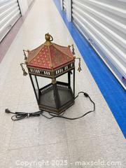 MaxSold Auction: Pagoda-Style Hanging/Tabletop Lantern Lamp, Red & Gold, Black Frame - Toronto (Ontario, Canada) SELLER MANAGED Estate Sale Online Auction - Esander Drive (STORAGE)