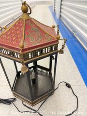 MaxSold Auction: Pagoda-Style Hanging/Tabletop Lantern Lamp, Red & Gold, Black Frame - Toronto (Ontario, Canada) SELLER MANAGED Estate Sale Online Auction - Esander Drive (STORAGE)