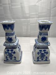 MaxSold Auction: Pair of Blue and White Ceramic Candlestick Holders, Chinoiserie - Toronto (Ontario, Canada) SELLER MANAGED Estate Sale Online Auction - Esander Drive (STORAGE)