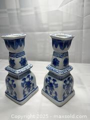 MaxSold Auction: Pair of Blue and White Ceramic Candlestick Holders, Chinoiserie - Toronto (Ontario, Canada) SELLER MANAGED Estate Sale Online Auction - Esander Drive (STORAGE)