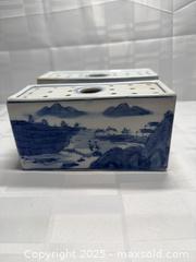 MaxSold Auction: Pair of Blue &#38; White Porcelain Rectangular Flower Frogs - Toronto (Ontario, Canada) SELLER MANAGED Estate Sale Online Auction - Esander Drive (STORAGE)