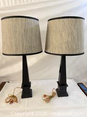 MaxSold Auction: Pair of Modern Wooden Base Table Lamps with Beige Shades - Toronto (Ontario, Canada) SELLER MANAGED Estate Sale Online Auction - Esander Drive (STORAGE)