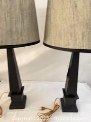 MaxSold Auction: Pair of Modern Wooden Base Table Lamps with Beige Shades - Toronto (Ontario, Canada) SELLER MANAGED Estate Sale Online Auction - Esander Drive (STORAGE)
