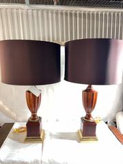 MaxSold Auction: Pair of Wood Table Lamps with Brass Trim and Dark Shades - Toronto (Ontario, Canada) SELLER MANAGED Estate Sale Online Auction - Esander Drive (STORAGE)
