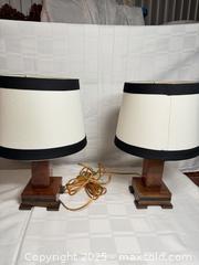 MaxSold Auction: Pair of Wood Table Lamps with White/Cream Fabric Shades - Toronto (Ontario, Canada) SELLER MANAGED Estate Sale Online Auction - Esander Drive (STORAGE)