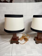 MaxSold Auction: Pair of Wood Table Lamps with White/Cream Fabric Shades - Toronto (Ontario, Canada) SELLER MANAGED Estate Sale Online Auction - Esander Drive (STORAGE)