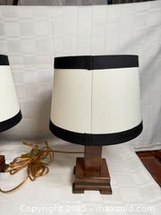 MaxSold Auction: Pair of Wood Table Lamps with White/Cream Fabric Shades - Toronto (Ontario, Canada) SELLER MANAGED Estate Sale Online Auction - Esander Drive (STORAGE)