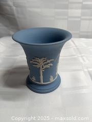 MaxSold Auction: Wedgwood Jasperware Style Small Flared Spill/Posy Vase, Blue/White - Toronto (Ontario, Canada) SELLER MANAGED Estate Sale Online Auction - Esander Drive (STORAGE)
