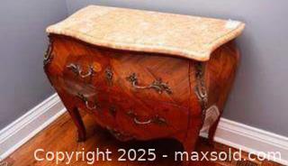 MaxSold Auction: French Louis XV Style Fine Kingwood and Marquetry Ormolu Bombe  Commode  Marble Top - Toronto (Ontario, Canada) SELLER MANAGED Downsizing Online Auction - Goodwood Park Court (CONDO)