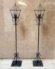 MaxSold Auction: (2) Tall & Heavy Wrought Iron Floor Lanterns / Indoor Outdoor Post Candle Holders  - Richmond Hill (Ontario, Canada) SELLER MANAGED Reseller Online Auction - Highway 7 East (Shoppes Of The Parkway)