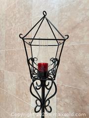 MaxSold Auction: (2) Tall & Heavy Wrought Iron Floor Lanterns / Indoor Outdoor Post Candle Holders  - Richmond Hill (Ontario, Canada) SELLER MANAGED Reseller Online Auction - Highway 7 East (Shoppes Of The Parkway)