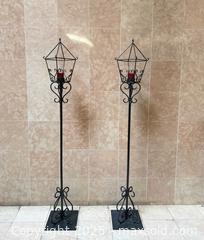 MaxSold Auction: (2) Tall & Heavy Wrought Iron Floor Lanterns / Indoor Outdoor Post Candle Holders  - Richmond Hill (Ontario, Canada) SELLER MANAGED Reseller Online Auction - Highway 7 East (Shoppes Of The Parkway)