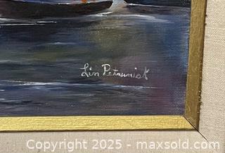 MaxSold Auction: Vintage Framed Signed Spanish Boats Painting on Canvas By Lin Petuniak - Richmond Hill (Ontario, Canada) SELLER MANAGED Reseller Online Auction - Highway 7 East (Shoppes Of The Parkway)