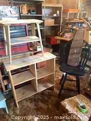 MaxSold Auction: 4 pieces of wooden furniture - swivel bar chair, shelf, side table, mini ironing board - Trent Hills (Ontario, Canada)  PARTNER MANAGED Estate Sale Online Auction -  Trent River Road