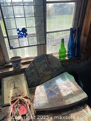 MaxSold Auction: Lot of 10 Shabby Chic Decor: Stained Glass, Rocks, Bottles, framed tree design, apple, pot - Trent Hills (Ontario, Canada)  PARTNER MANAGED Estate Sale Online Auction -  Trent River Road