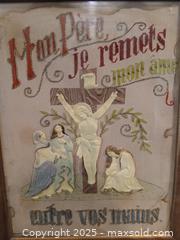 MaxSold Auction: Antique French Religious Cross-Stitch with Celluloid Figures - Saanich (British Columbia, Canada) SHORT NOTICE SELLER MANAGED Estate Sale Online Auction - Shelbourne Street