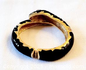 MaxSold Auction: Vintage JOAN RIVERS Black Enamel &#38; Crystal Hinged Snake Serpent Bangle Bracelet - Ottawa (Ontario, Canada) SELLER MANAGED Downsizing Online Auction - Barrie Avenue