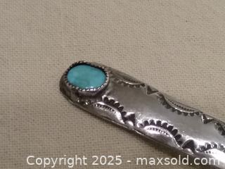 MaxSold Auction: Sterling silver cocktail  spoon with turquoise inset - Toronto (Ontario, Canada) SELLER MANAGED Downsizing Online Auction - Floyd Avenue