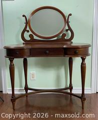MaxSold Auction: Wood Vanity Dressing Table with Attached Oval Mirror  - Ottawa (Ontario, Canada) PARTNER MANAGED Estate Sale Online Auction - Grant Carman Drive (CONDO)