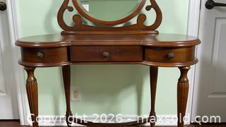 MaxSold Auction: Wood Vanity Dressing Table with Attached Oval Mirror  - Ottawa (Ontario, Canada) PARTNER MANAGED Estate Sale Online Auction - Grant Carman Drive (CONDO)