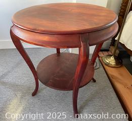 MaxSold Auction: Antique Round Hardwood Accent Table with Cabriole Legs, Victorian Parlour Table - Toronto (Ontario, Canada) SELLER MANAGED Downsizing Online Auction - Shaw Street