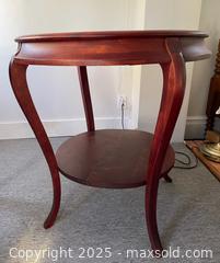 MaxSold Auction: Antique Round Hardwood Accent Table with Cabriole Legs, Victorian Parlour Table - Toronto (Ontario, Canada) SELLER MANAGED Downsizing Online Auction - Shaw Street