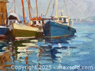 MaxSold Auction: Bruno Lord, Oil painting, Impressionist Seascape: Boats in Harbour, Canadian Artist - Toronto (Ontario, Canada) SELLER MANAGED Downsizing Online Auction - Shaw Street