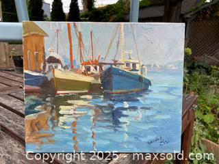 MaxSold Auction: Bruno Lord, Oil painting, Impressionist Seascape: Boats in Harbour, Canadian Artist - Toronto (Ontario, Canada) SELLER MANAGED Downsizing Online Auction - Shaw Street