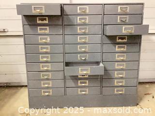 MaxSold Auction: 30 Drawer Metal Cabinet - Port Townsend (Washington, USA) SELLER MANAGED Estate Sale Online Auction - 19th Street (STORAGE)