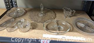 MaxSold Auction: 8-Piece Clear Pressed Glass Serveware Lot, Vintage Style - Warwick (Rhode Island, USA) SELLER MANAGED Reseller Online Auction - Warwick Avenue