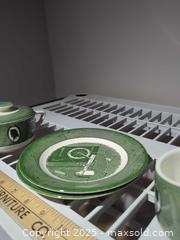 MaxSold Auction: Vintage Green Transferware Dish Lot, 4 Pcs: Cup/Sugar, Plates, Bowl - Warwick (Rhode Island, USA) SELLER MANAGED Reseller Online Auction - Warwick Avenue