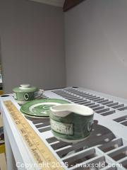 MaxSold Auction: Vintage Green Transferware Dish Lot, 4 Pcs: Cup/Sugar, Plates, Bowl - Warwick (Rhode Island, USA) SELLER MANAGED Reseller Online Auction - Warwick Avenue