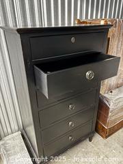 MaxSold Auction: Tall Highboy Dresser, Black Painted Wood, 6-Drawer - Toronto (Ontario, Canada) SELLER MANAGED Estate Sale Online Auction - Victoria Park Avenue (STORAGE)