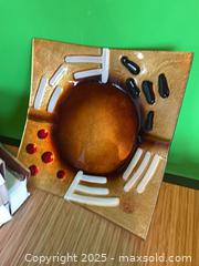 MaxSold Auction: 4 x Fused Art Glass Square Bowl, Amber/Gold with Accents, 12 in square  - White Rock (British Columbia, Canada) SELLER MANAGED Downsizing Online Auction - Prospect Avenue