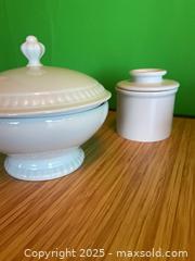 MaxSold Auction: White Ceramic Lidded Soup Tureen, Butter Crock and Latte / Soup Bowl  - White Rock (British Columbia, Canada) SELLER MANAGED Downsizing Online Auction - Prospect Avenue