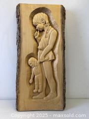 MaxSold Auction: Vintage Carved Wood Artist Signed Jacques Rouatal II Girl With Strange Doll Wall Sculpture 26" Tall - Toronto (Ontario, Canada) PARTNER MANAGED Reseller Online Auction - Railside Road