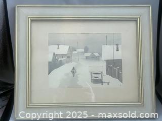 MaxSold Auction: Signed 1996 Winter Village Watercolor Painting, Framed – 17.5&#34; x 14.5&#34; - Los Angeles (California, USA) PARTNER MANAGED Downsizing Online Auction - South Occidental Boulevard(CONDO)